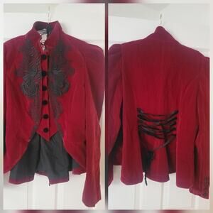 Punk Rave Gothic Jacket Womens 3XL Red Black Velvet Steampunk Victorian Vampire